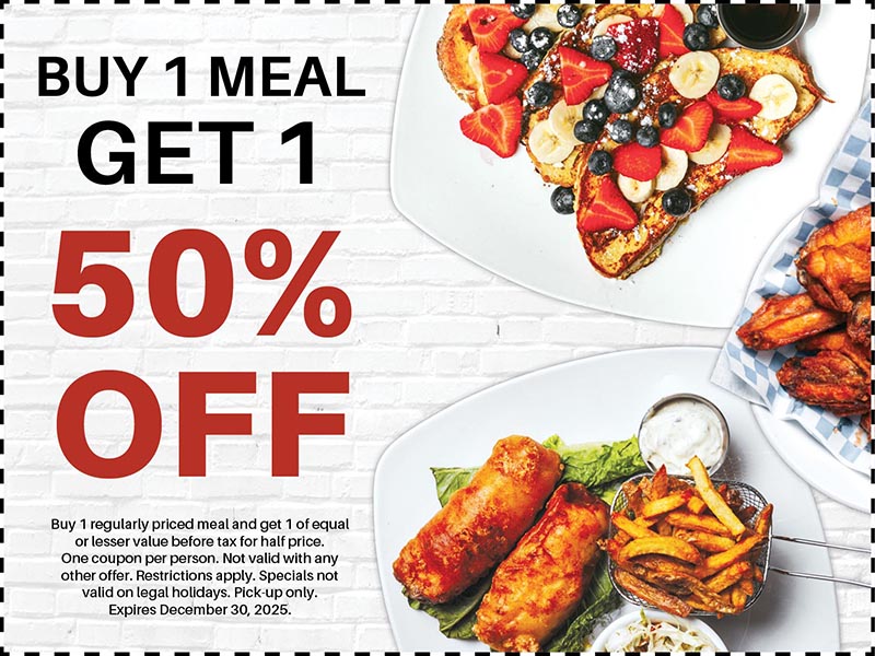 BOGO Deal - Buy 1 Meal Get 1 at 50% Off